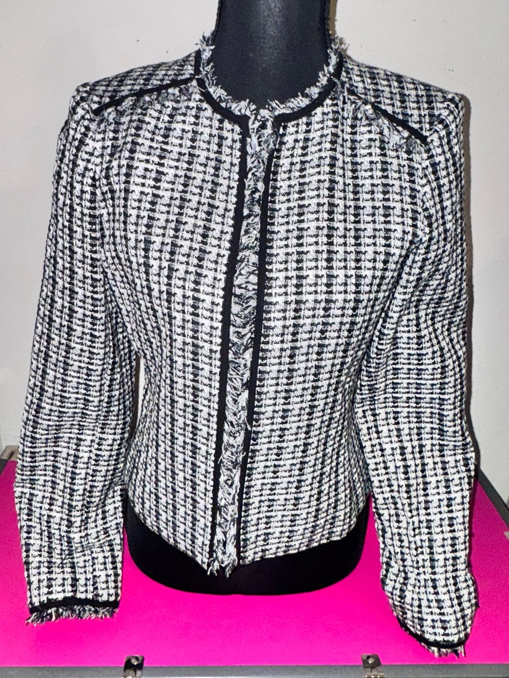 Calvin Klein Tweed Collarless Blazer